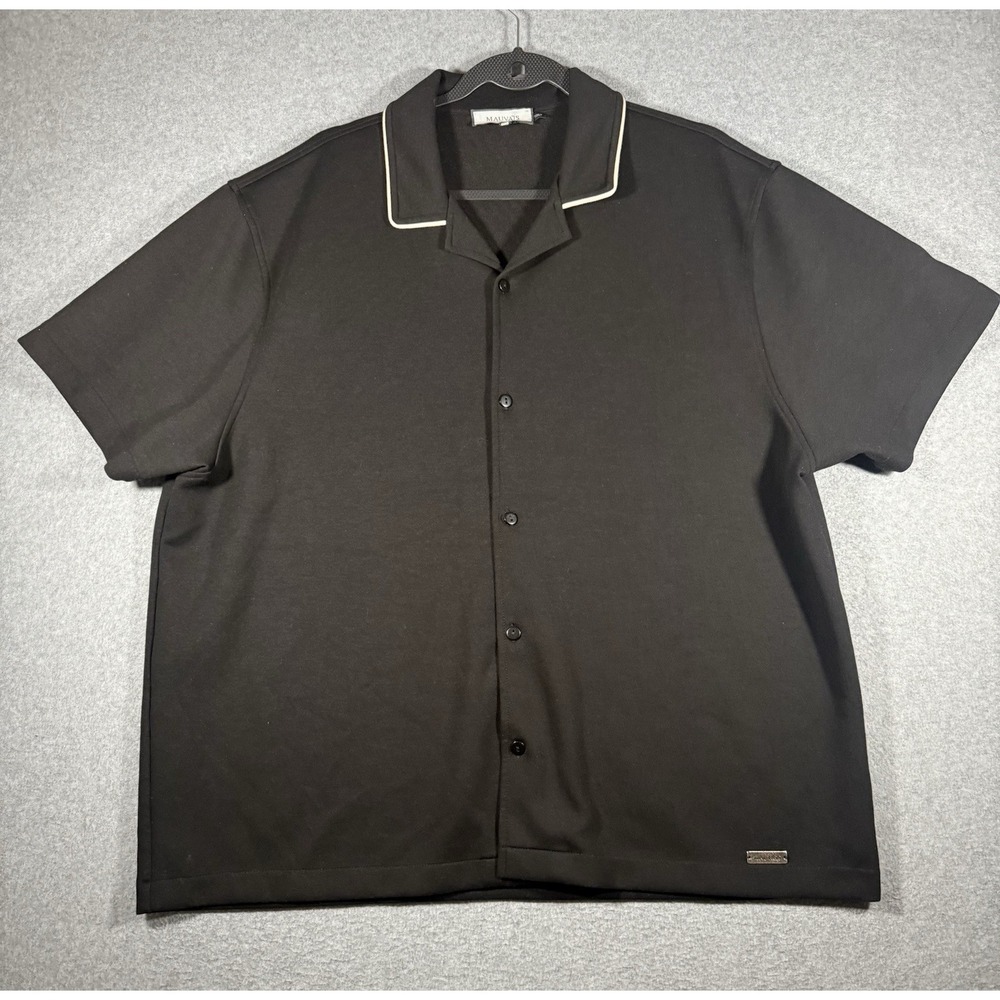 Mauvais Short Sleeve Button Up Shirt Black Cuban Collar 3XL